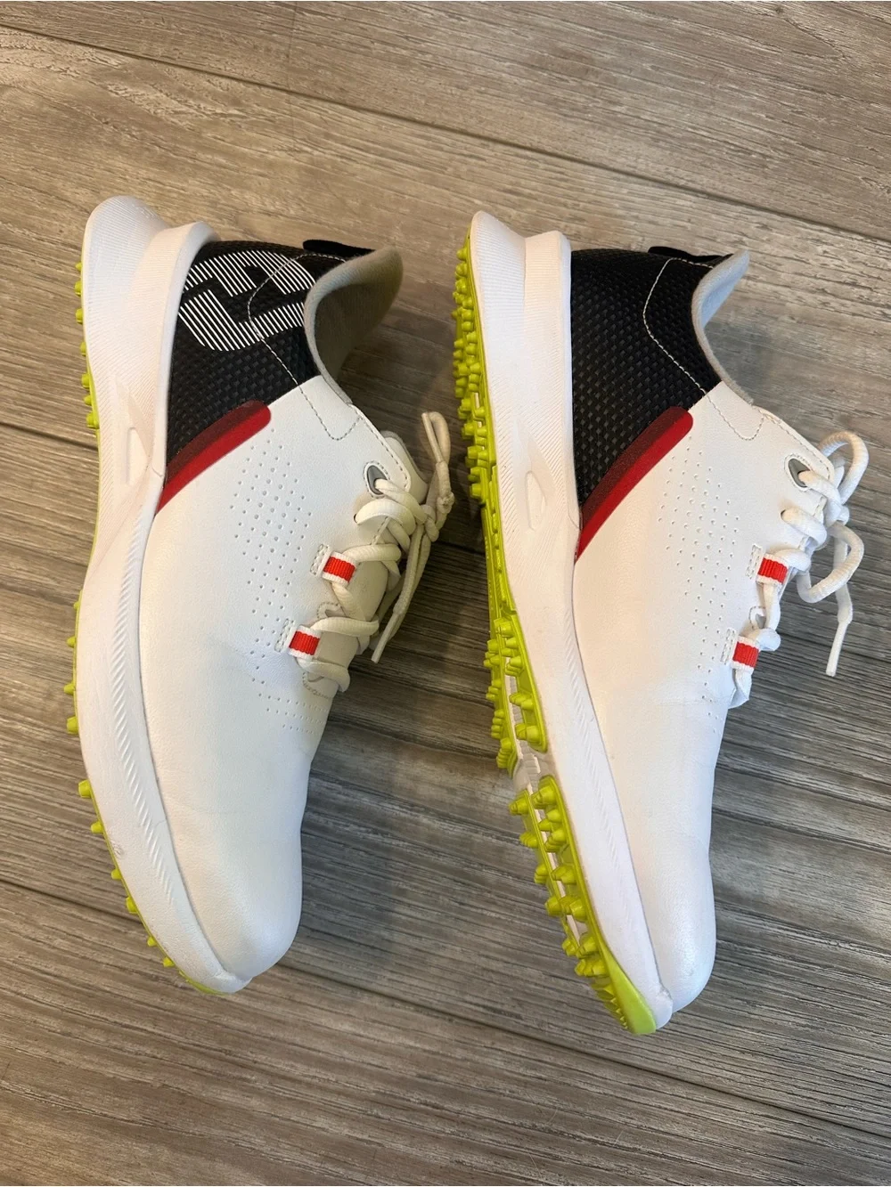 FootJoy Junior's FJ Fuel White golf shoes with red and lime accent details Size6